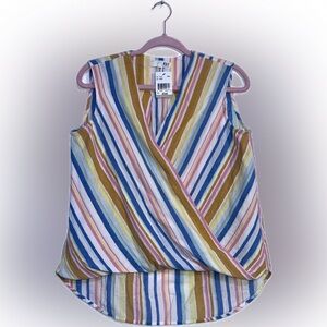 Kut from the Kloth NWT Striped Cross-Over Top, Size Medium Rainbow
